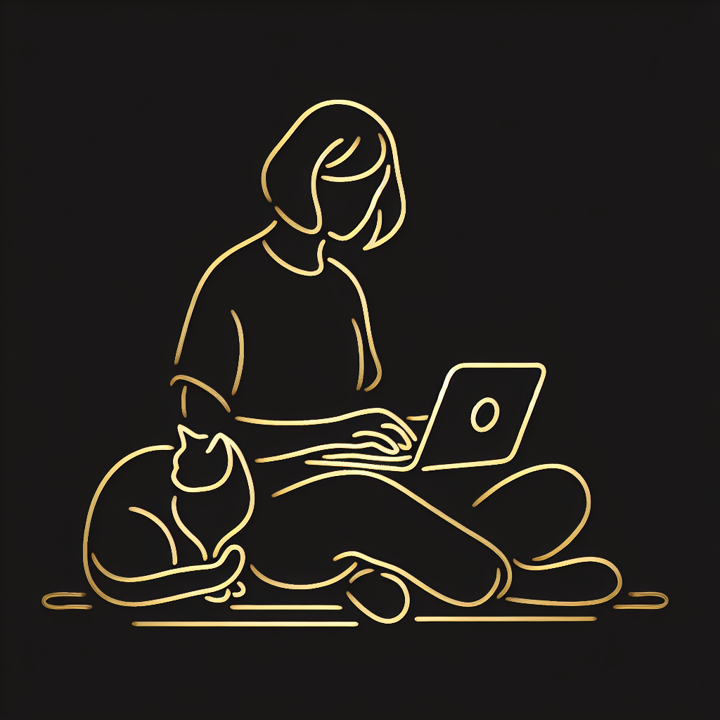 Illustration of a developer coding with a cat, representing Social Animal's blend of tech and animal welfare